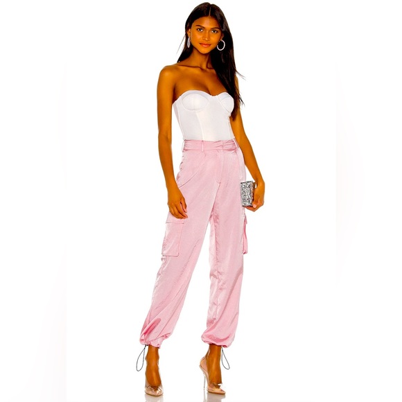 STUNNING & COMFY NWT Drawstring Satin Cargo Jogger Pant Pink Sz M - Picture 2 of 10